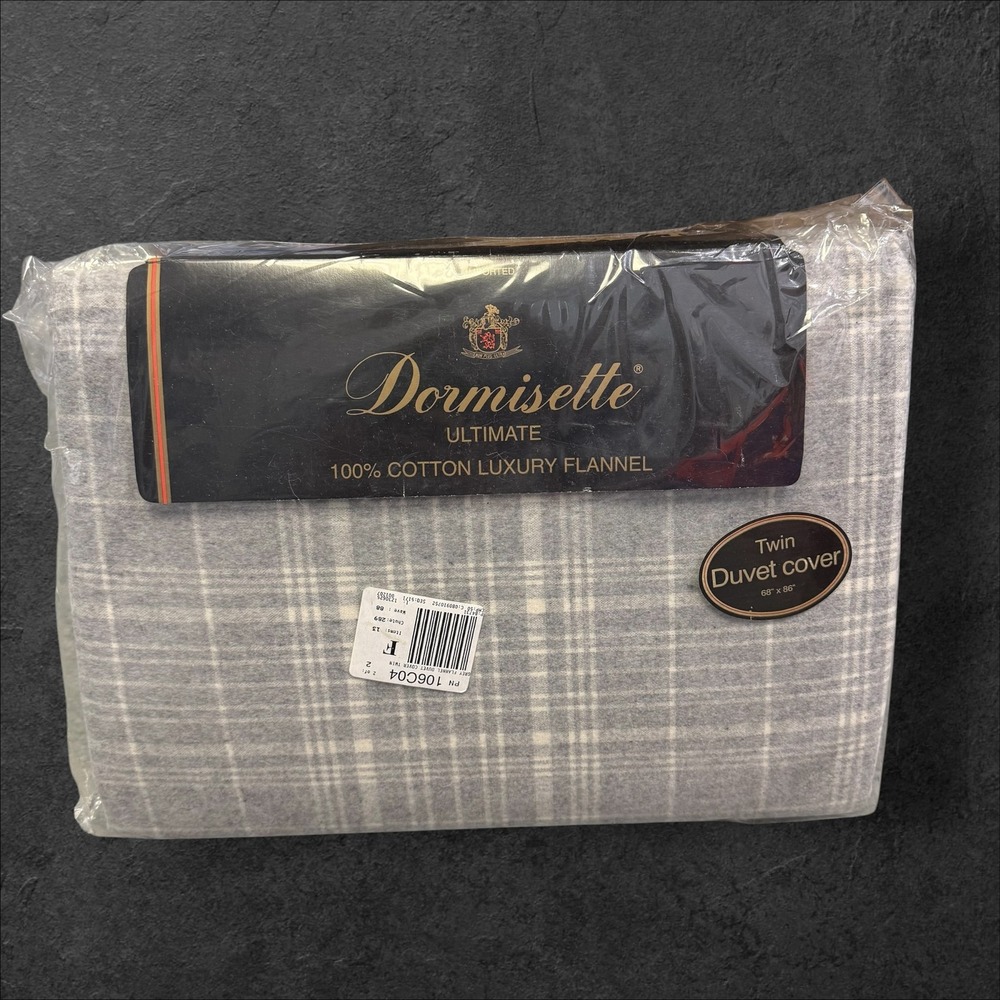 Dormisette Ultimate Twin Duvet Cover Grey Plaid 100% Cotton Flannel Germany